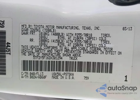 2013 Toyota Tundra Grade 5.7L V8 from USA, damaged, VIN 5TFDY5F16DX301294